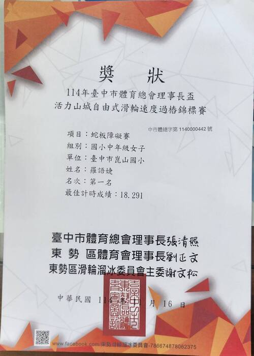 直排輪獎狀圖片